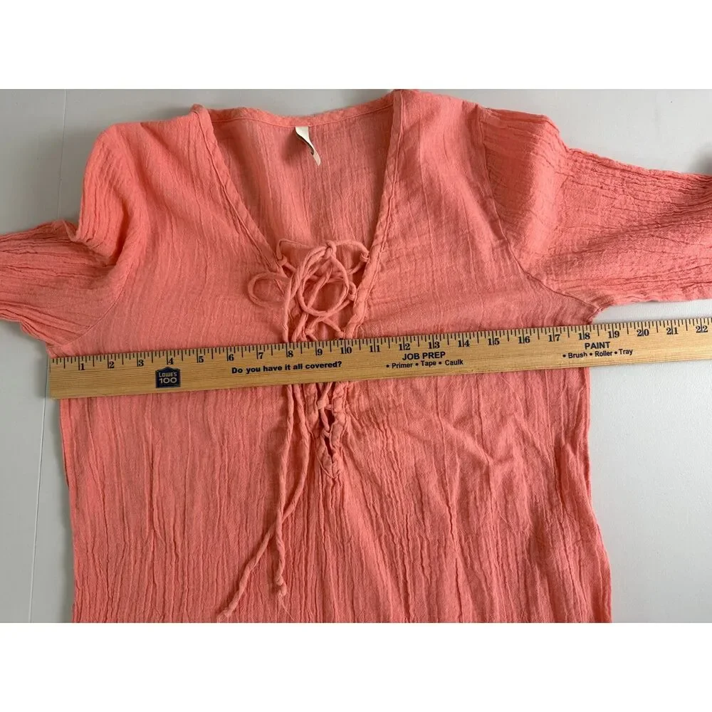 Elan Women's Long Sleeve Tunic Swim Cover Up Pink Cotton Size M Medium